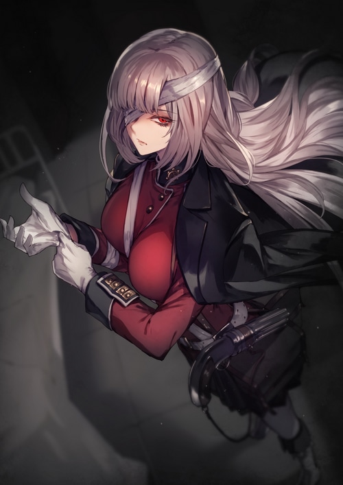 Florence Nightingale from Fate/Grand Order putting on gloves