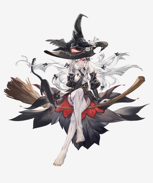 Witch with a black cat on a broomstick