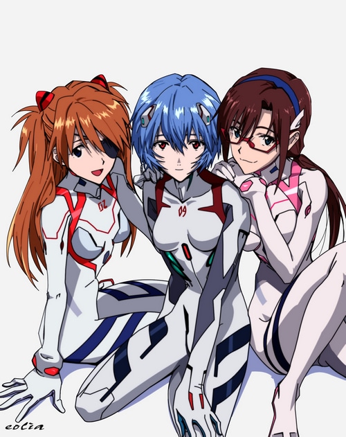 Asuka, Rei, and Mari from Evangelion