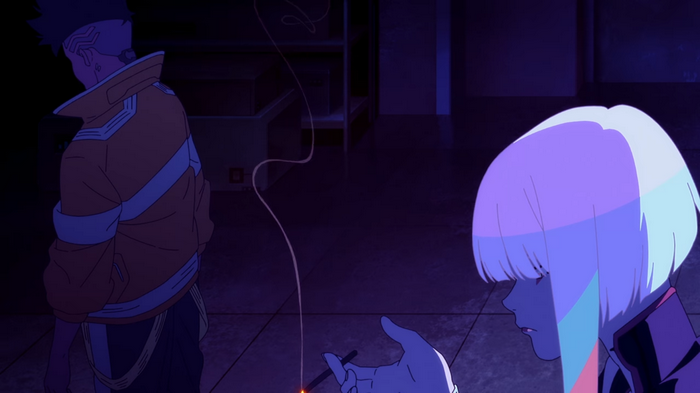 Lucy and David smoking in Cyberpunk: Edgerunners