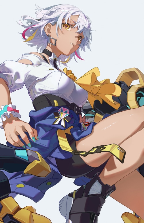 Anime girl with white hair and yellow eyes
