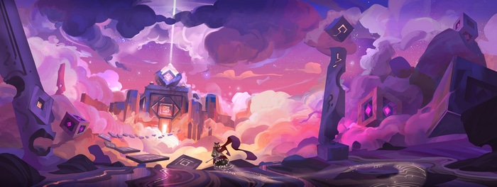 Concept art of a fantasy temple in the clouds