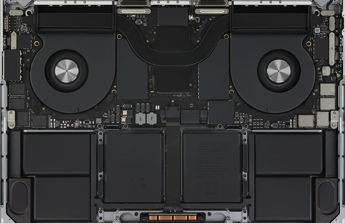 Internal components of an Apple MacBook laptop