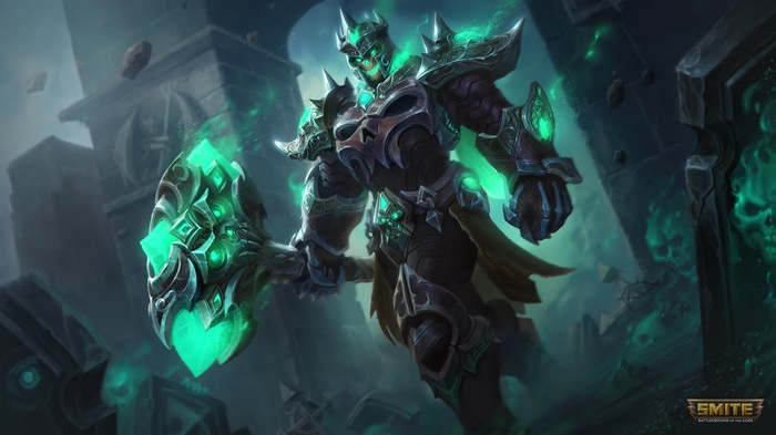 4K Smite warrior with glowing hammer and armor