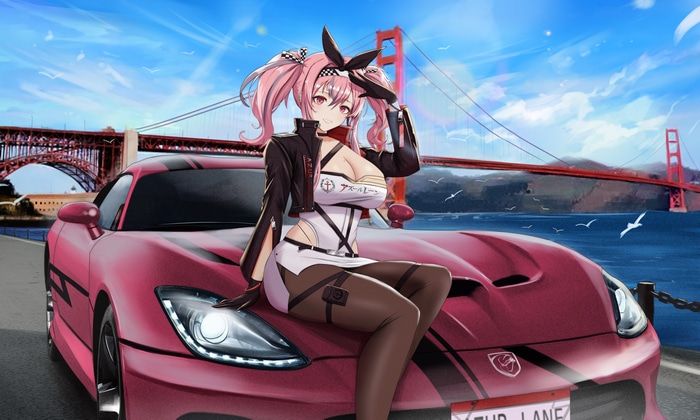 4K Bremerton in Race Queen Outfit with Dodge Viper