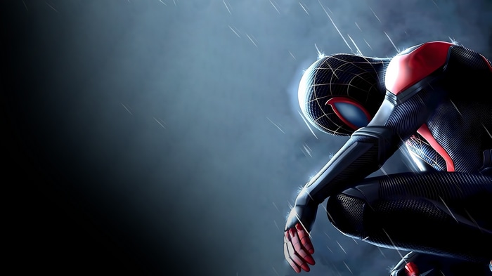 4K Spider-Man Crouching in the Rain