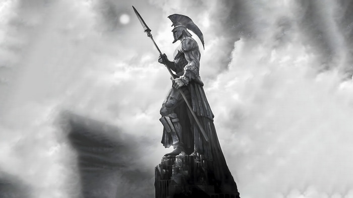 Statue of a medieval warrior with a spear