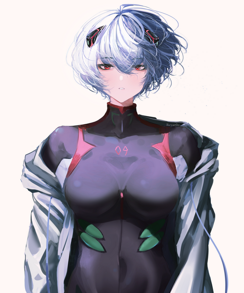 Rei Ayanami in a purple bodysuit from Neon Genesis Evangelion