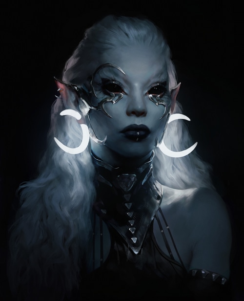 Fantasy Elf with Dark Eyes and Silver Hair