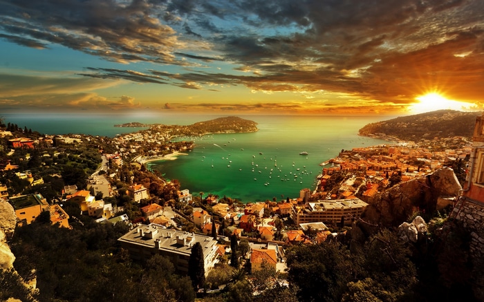 Sunrise over the Mediterranean Sea and Monaco coastline