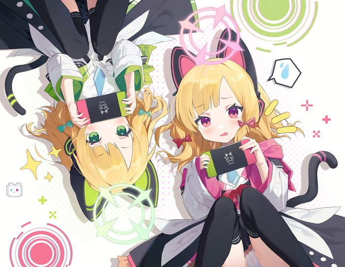 Saiba Momoi and Saiba Midori with Nintendo Switch