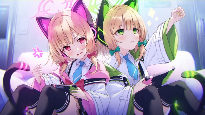 Saiba Midori and Saiba Momoi with Nintendo Switch