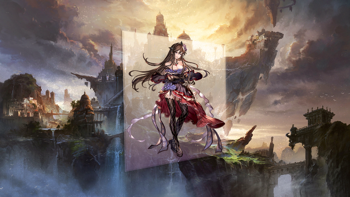 Rosetta from Granblue Fantasy in a fantasy city