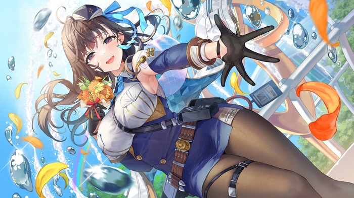 Anime girl in a sailor uniform holding flowers
