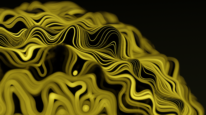 Abstract yellow wavy lines on black background