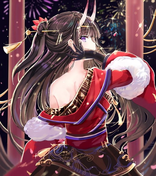 Girl with horns and fireworks