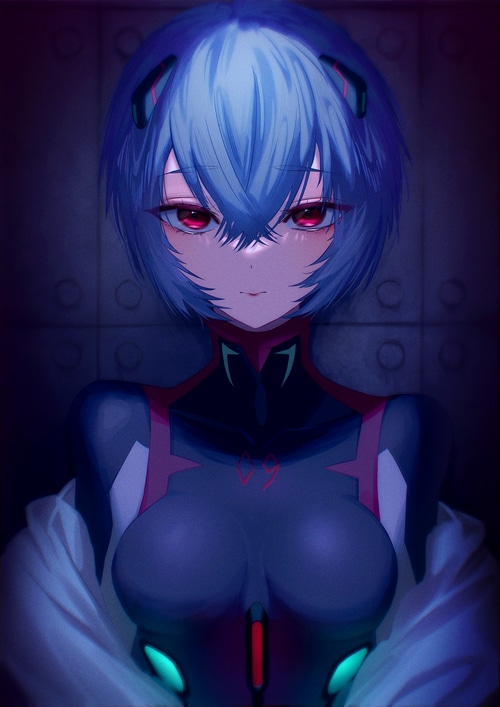 Ayanami Rei in a blue bodysuit from Evangelion