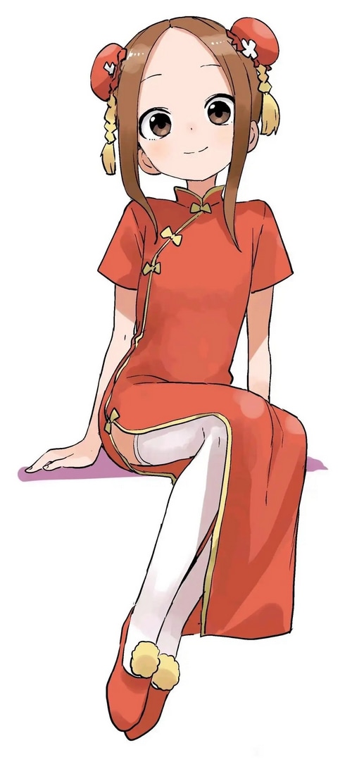 Anime girl in a red Chinese dress