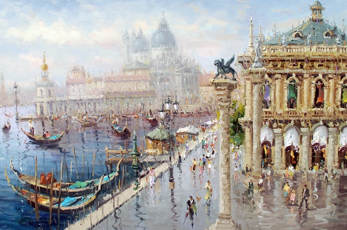 Venice Canal Scene Painting by Mostafa Keyhani