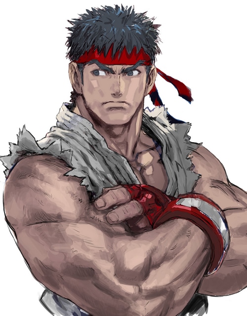 Ryu from Street Fighter with muscular physique