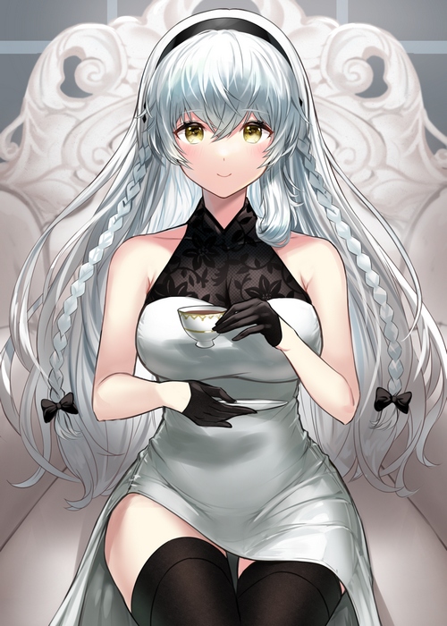 Azur Lane Hermione holding a teacup