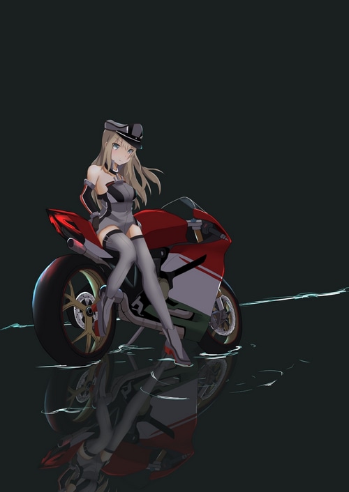 Bismarck from Kantai Collection on a motorcycle