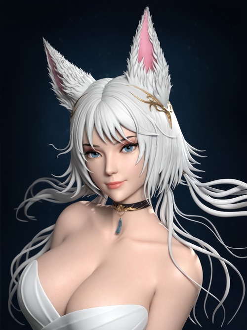 Fox girl with white hair and blue eyes