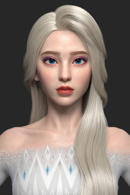 Elsa from Frozen with blonde hair and blue eyes