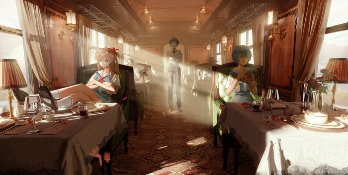 Asuka Langley Soryu and Rei Ayanami on a Train