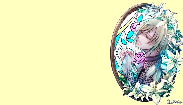 Yuri Plisetsky surrounded by lilies and roses