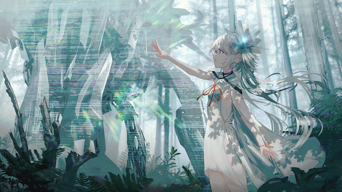 Stella of The End in a forest with digital glitch effects