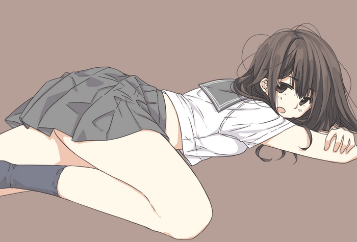 Anime girl in school uniform lying down