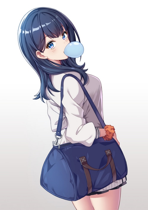 Takarada Rikka from SSSS.GRIDMAN blowing bubble gum