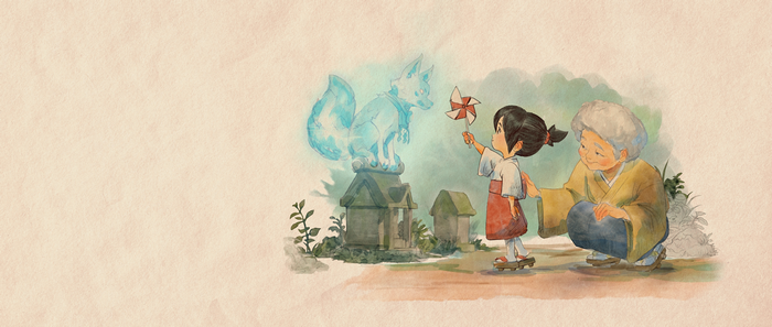 Spirit Fox and Girl with Pinwheel