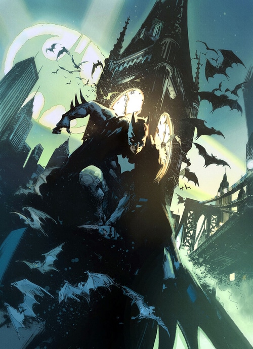 Batman and bats in Gotham City