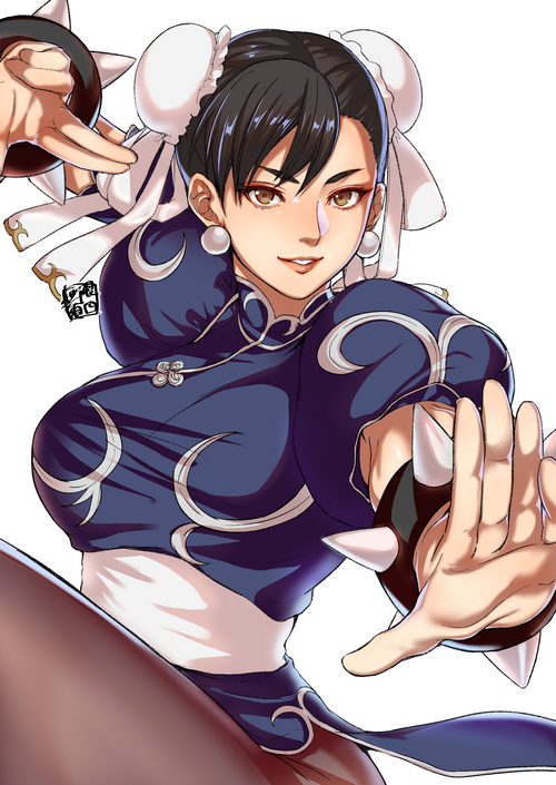 Chun-Li from Street Fighter in blue qipao