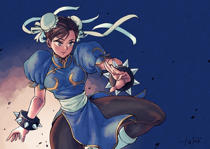 Chun-Li from Street Fighter in a fighting stance