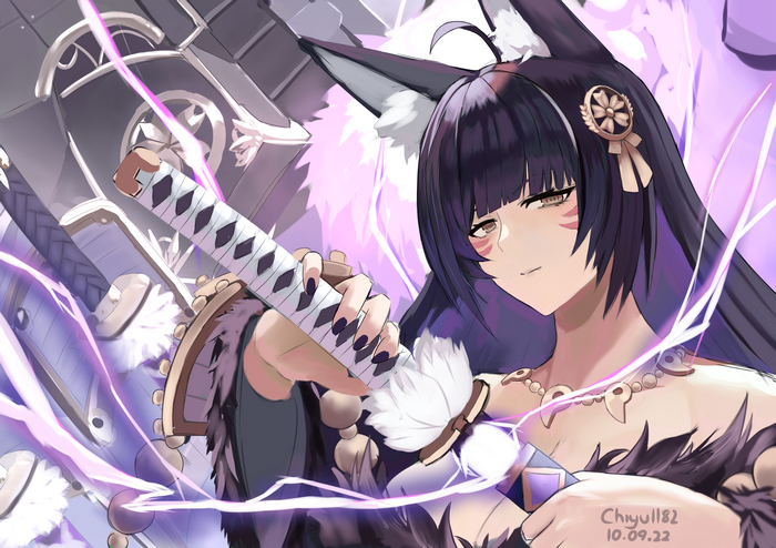 Azur Lane Musashi with Fox Ears and Sword