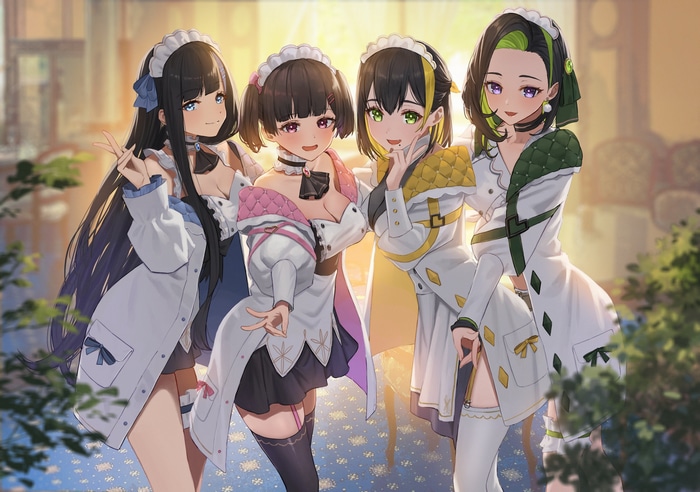Four anime maids in a room