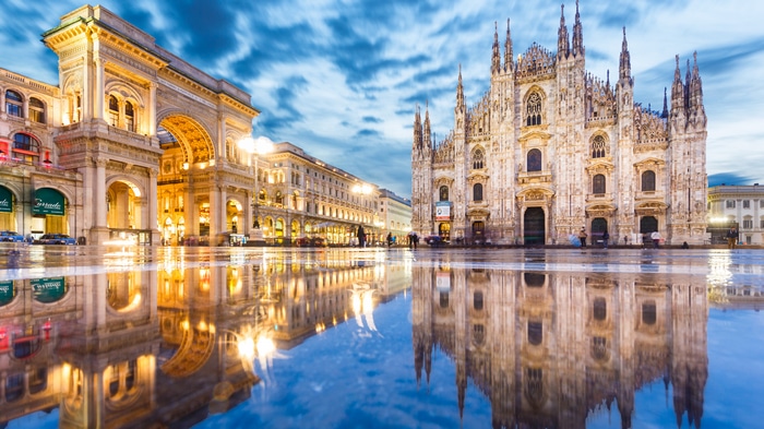 Milan Cathedral and Galleria Vittorio Emanuele II at dusk