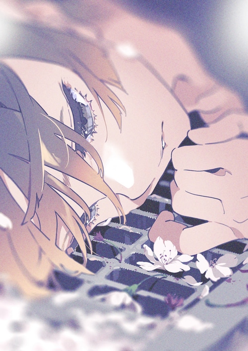 Anime artwork with flowers
