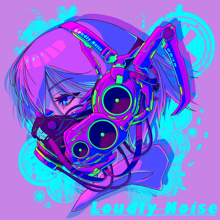 Anime girl with headphones and mask