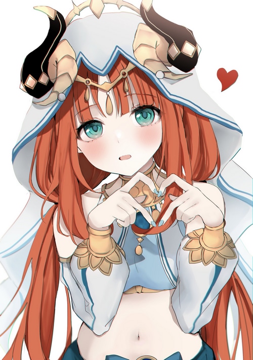 Nilou from Genshin Impact making a heart shape