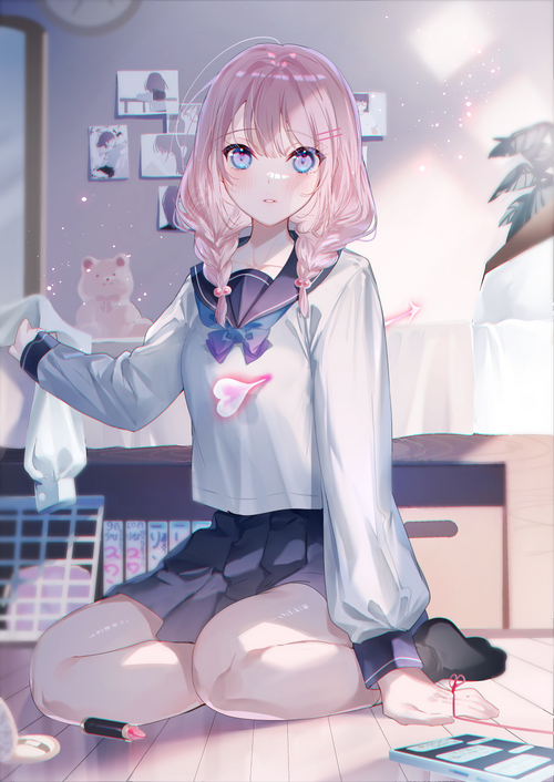 Anime girl with pink hair in school uniform