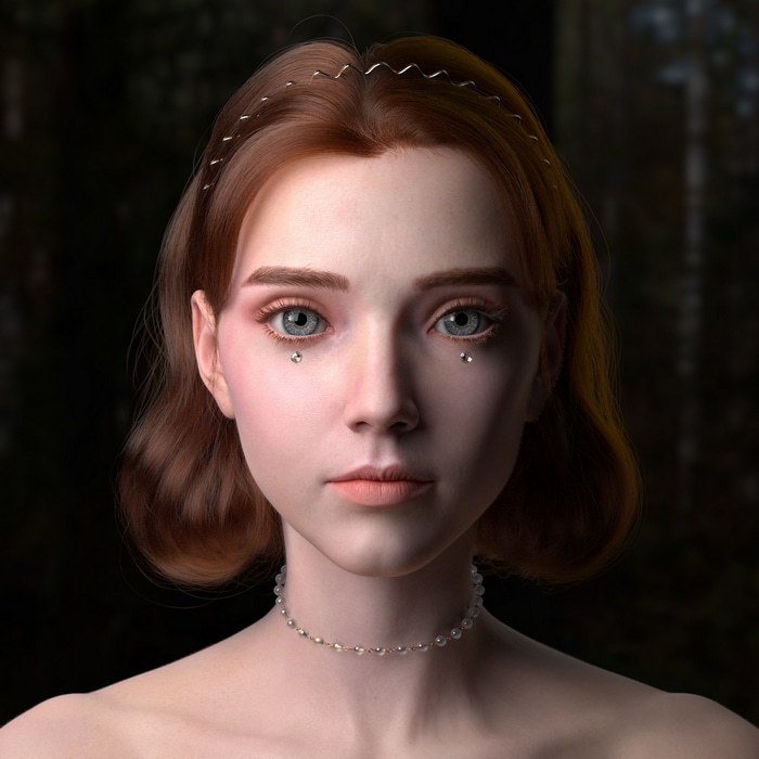 4K portrait of a woman with blue eyes and makeup