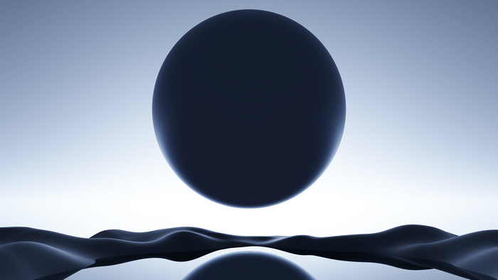 4K abstract 3D render of a dark sphere over dunes