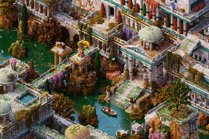 4K Isometric Ancient City with Water and Boat