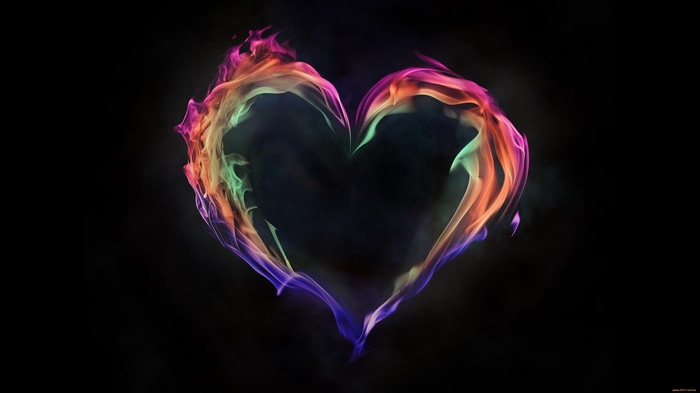 4K Colorful Flame Painter Heart on Black Background