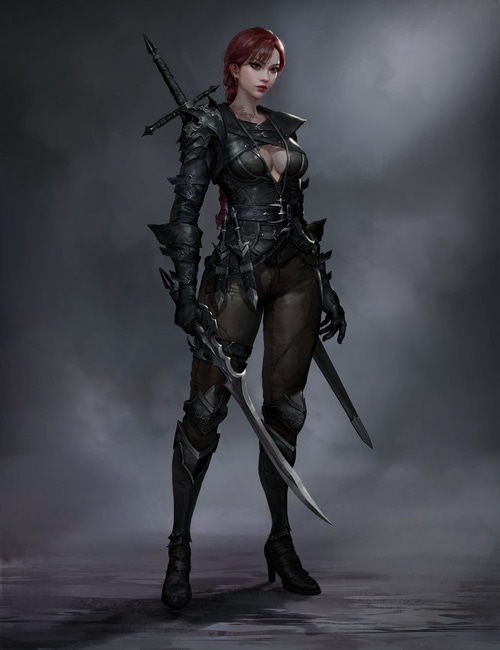 Fantasy woman in armor with swords