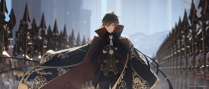Zhongli from Genshin Impact in a formal outfit